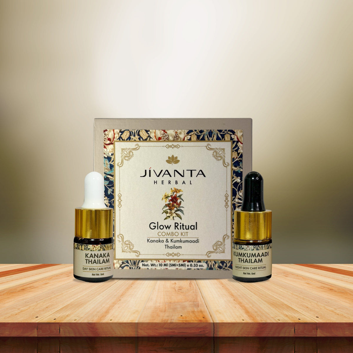 Jivantaherbal Glow Ritual Combo Kit | Kumkumaadi Thailam Ayurvedic Night Oil & Kanaka Thailam Ayurvedic Day Face Oil |10ml (5ml = 5ml)